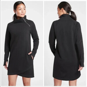 Athleta Cozy Karma Asym Sweatshirt Dress Black Athleisure Winter Lounge XXS NEW!